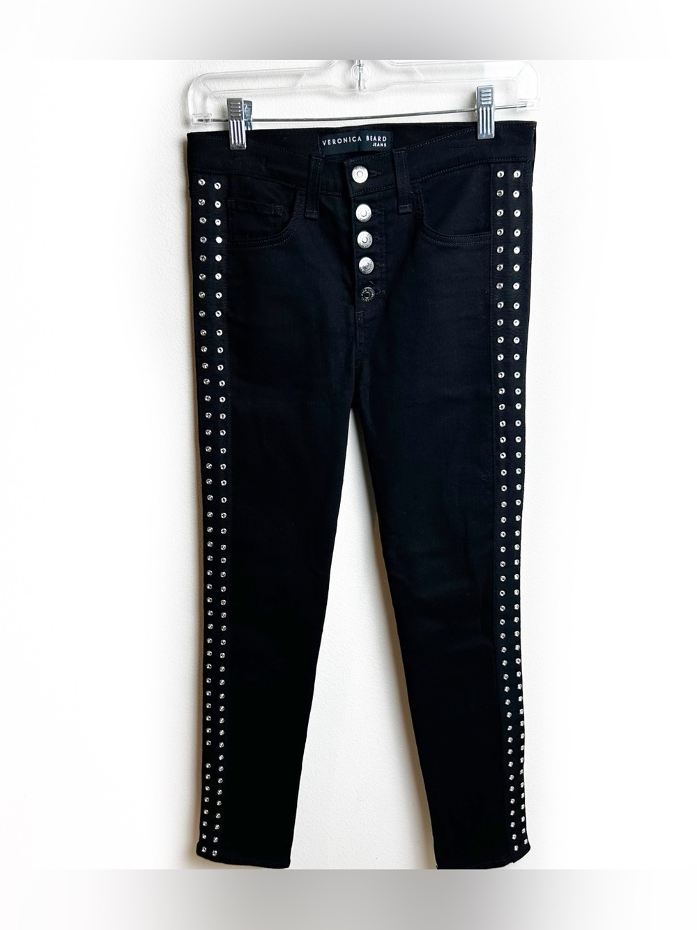 Veronica Beard Jeans Debbie 10" Skinny Jeans rhinestone tux stripe size: 26